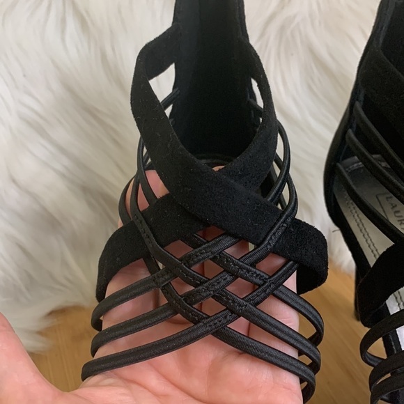 Laura Scott | Black Zipper Strappy Slip On Peep Toe Heels 10M NWOT - Picture 8 of 16